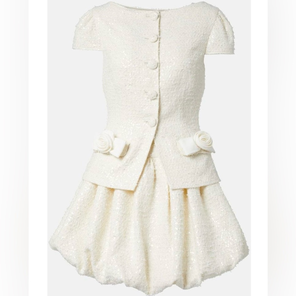 Self Portrait Bow-detail Sequined Boucle Minidress